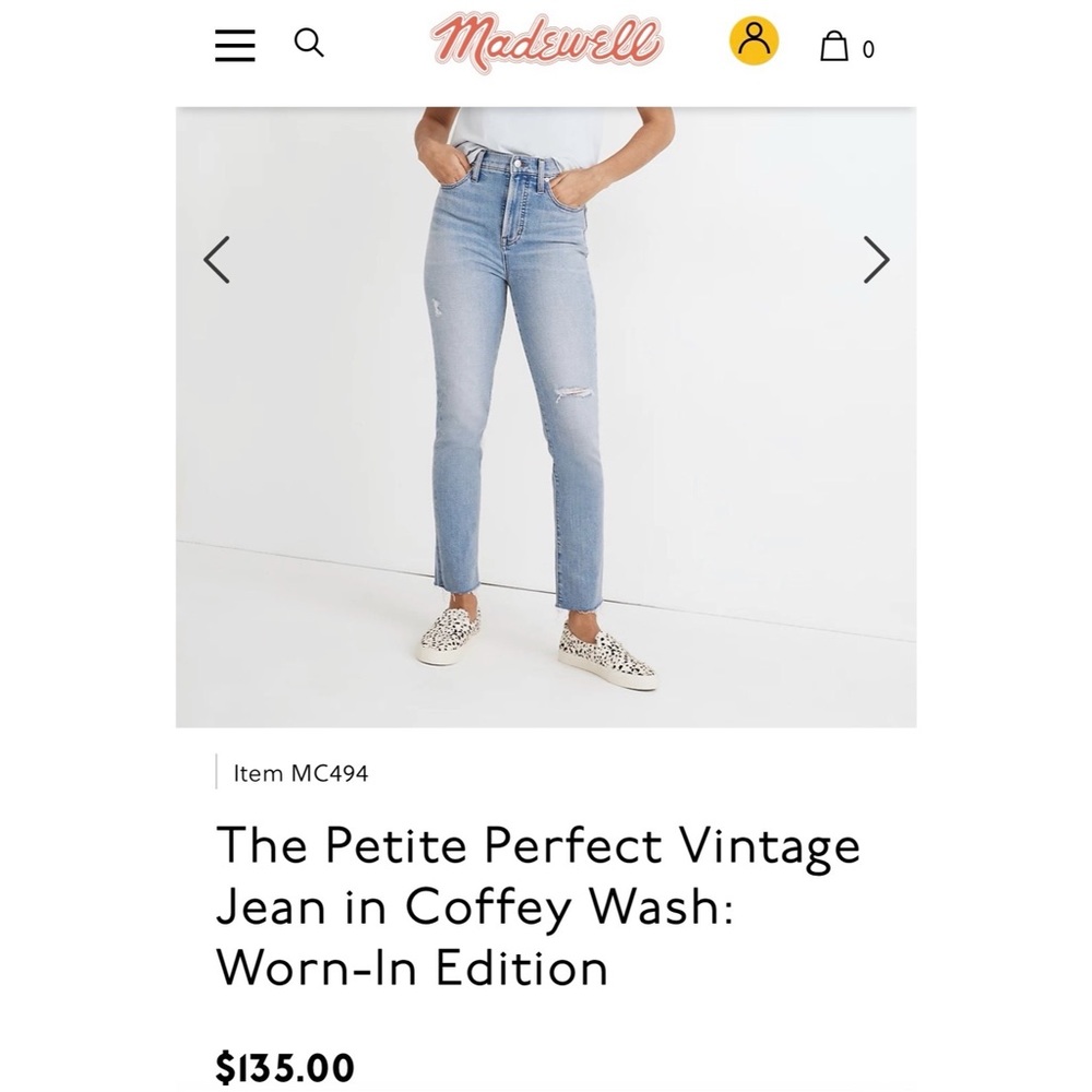 NWT Madewell The Petite Perfect Vintage Jean in Coffey Wash - Picture 2 of 9